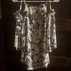 NWT, Sim and Sam,Floral Off-Shoulder Blouse - Blue and White, Size S